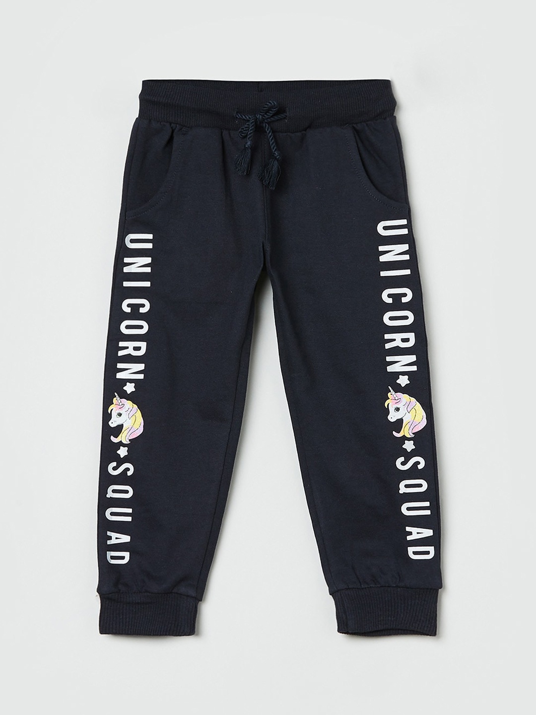 

Max Girls Charcoal Grey & White Printed Pure Cotton Joggers