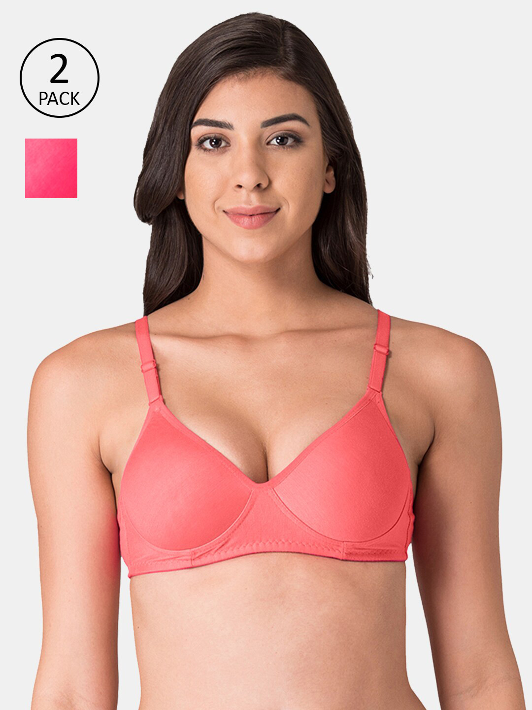 

KOMLI Pack of 2 Coral & Pink T-shirt Bra Lightly Padded