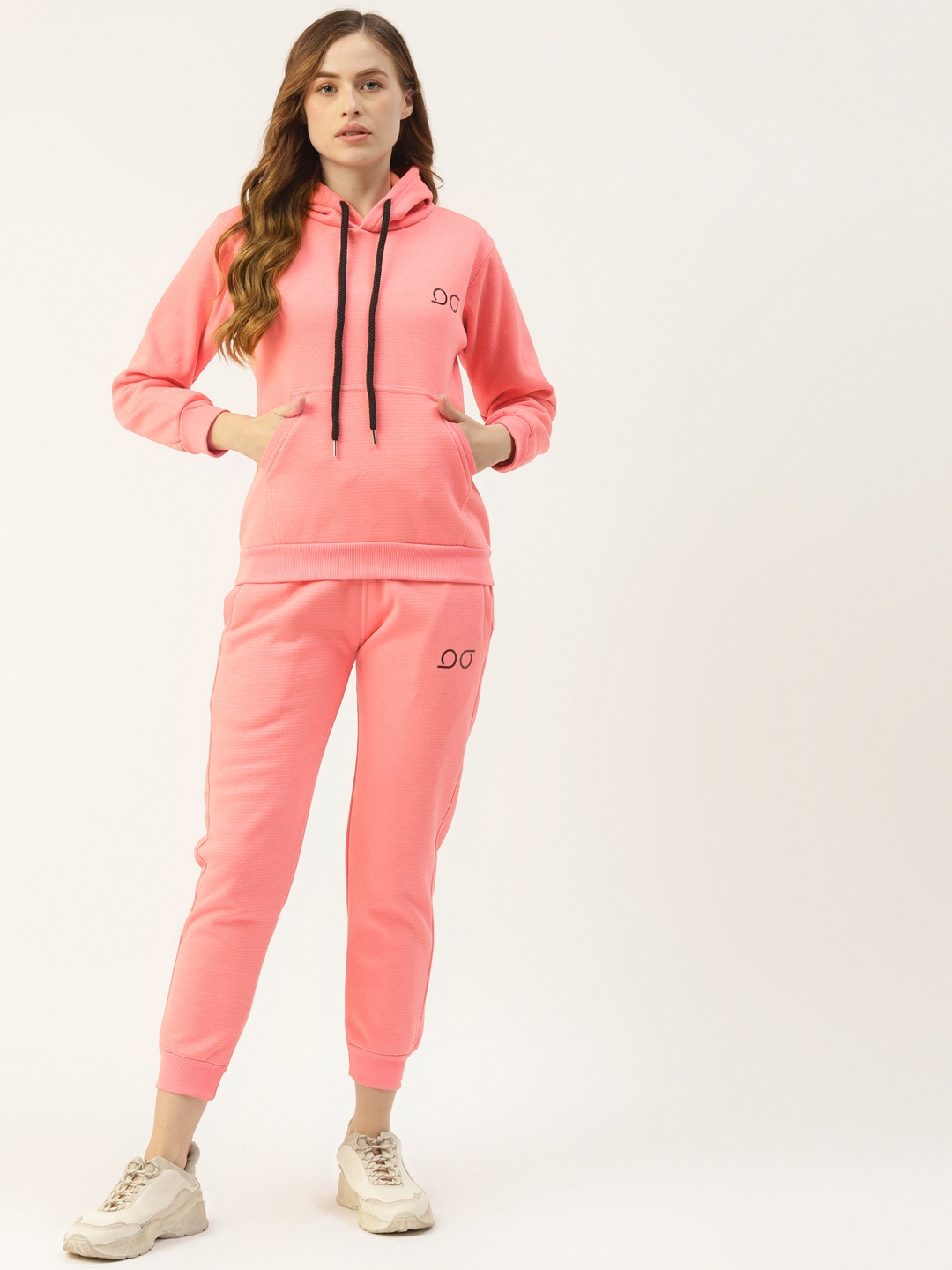 

BROOWL Women Pink Self-Design Sweatshirt & Joggers