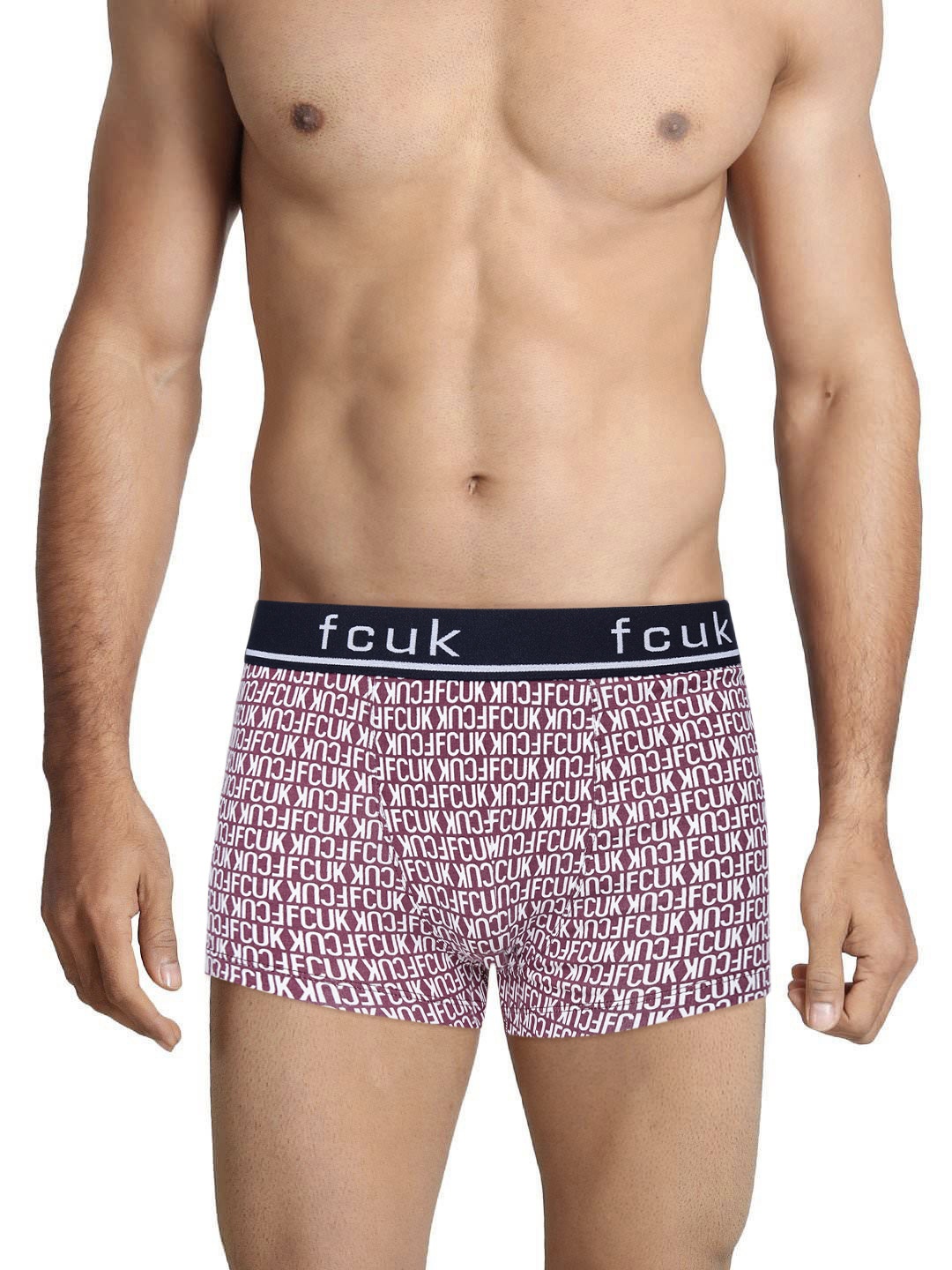 

FCUK Burgundy & White Brand Print Trunks FTR01