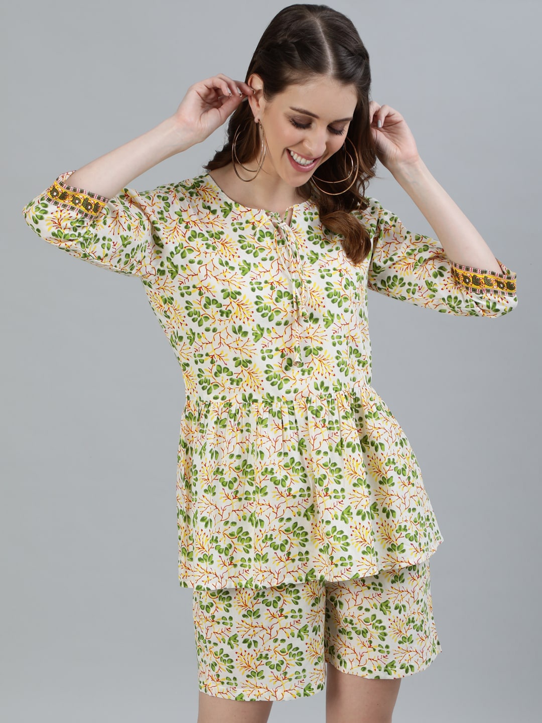 

AASI - HOUSE OF NAYO Women Yellow & Green Printed Night suit
