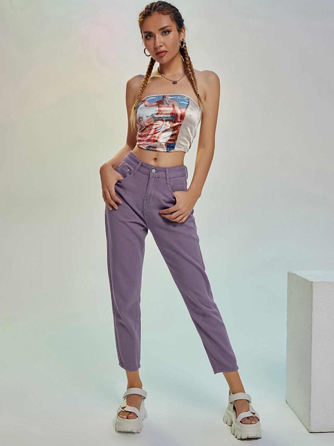 

URBANIC Women Purple Cotton Simplicity Mom Jeans