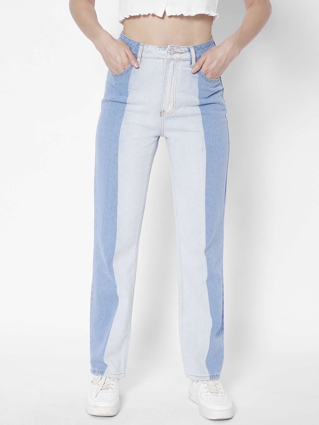 

URBANIC Women Blue High-Rise Colourblocked Jeans
