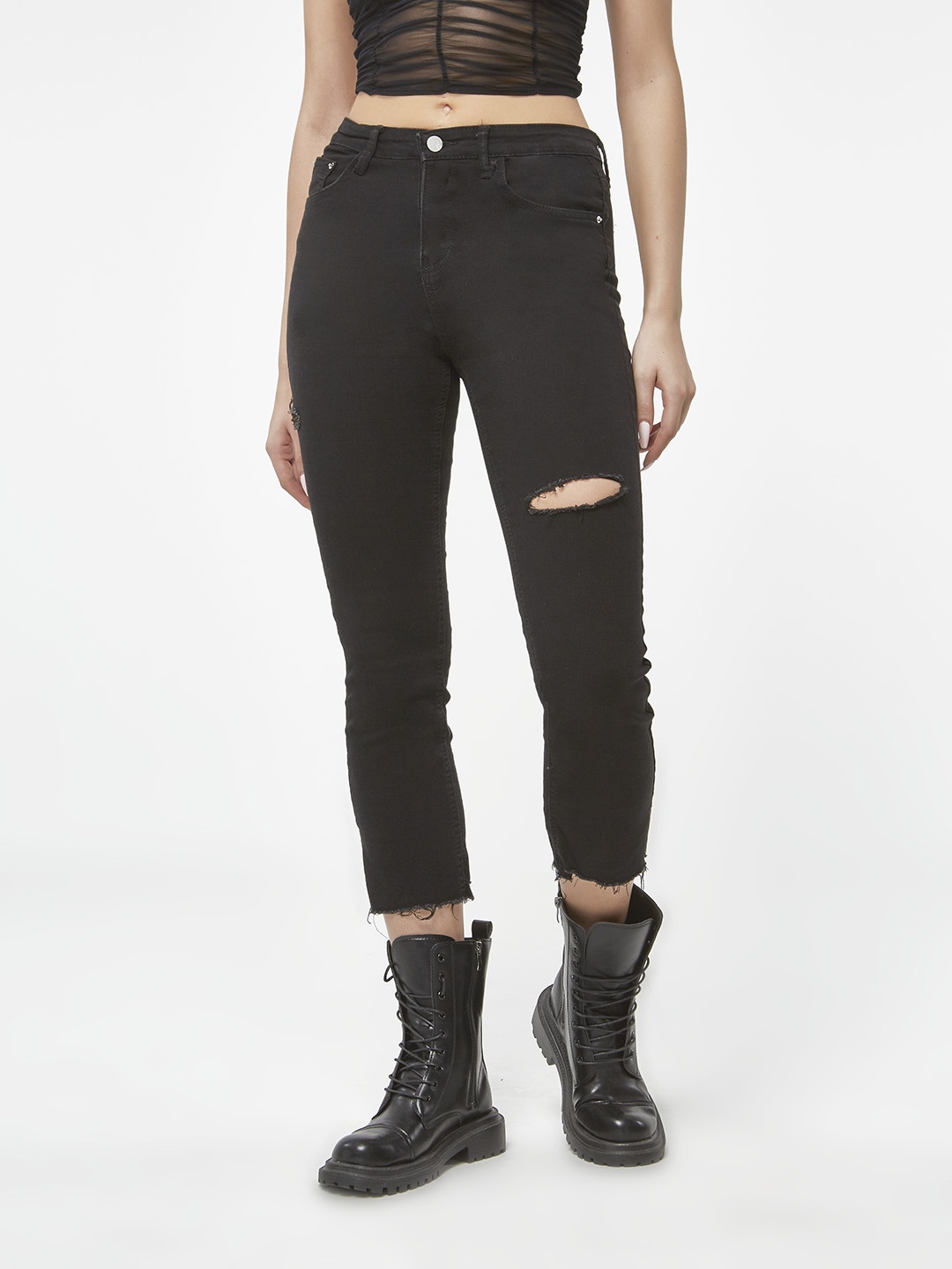 

URBANIC Women Black Slim Fit Low Distress Stretchable Jeans