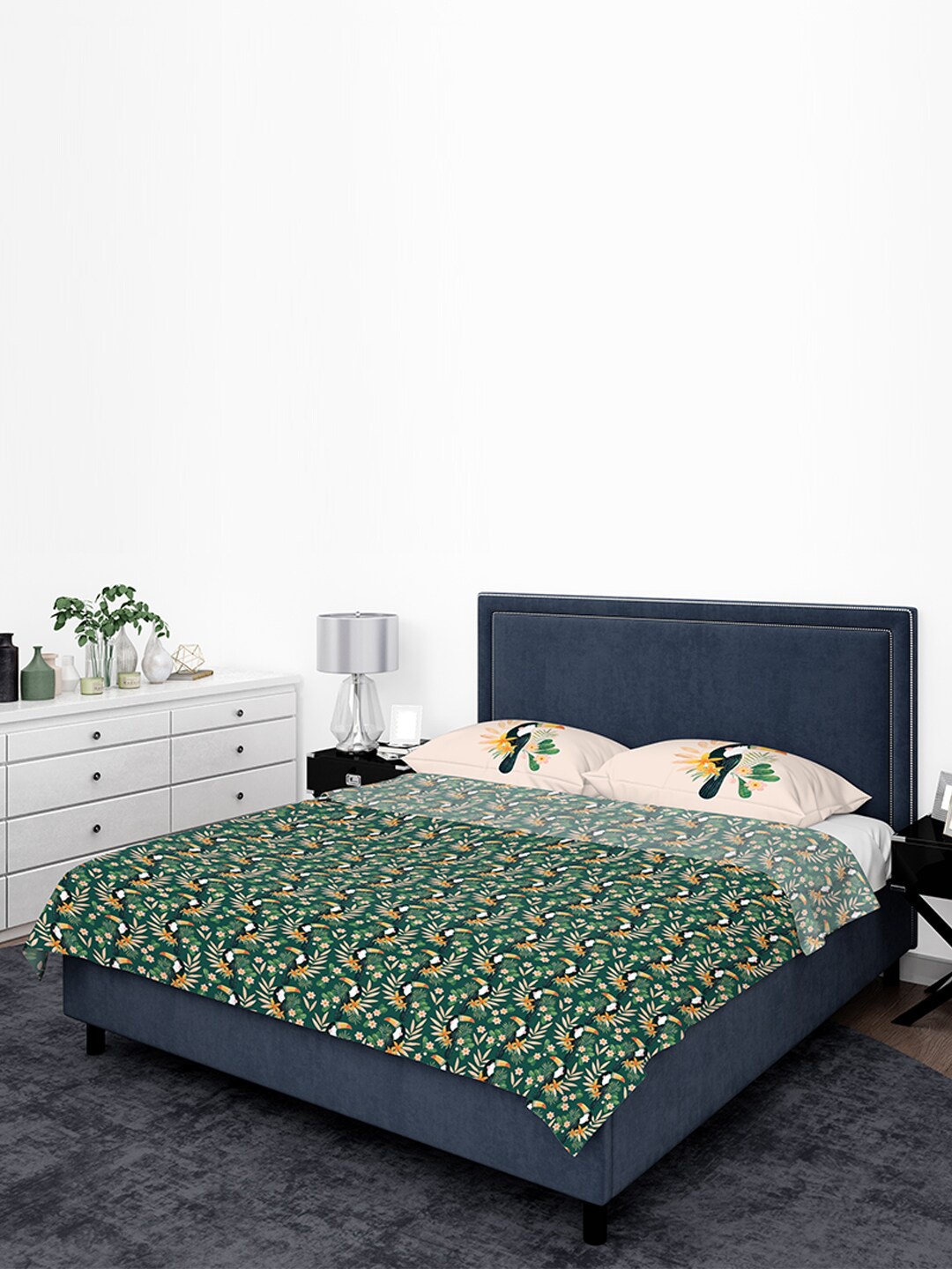

happywagon Green & Orange Floral 300 TC Queen Bedsheet with 2 Pillow Covers