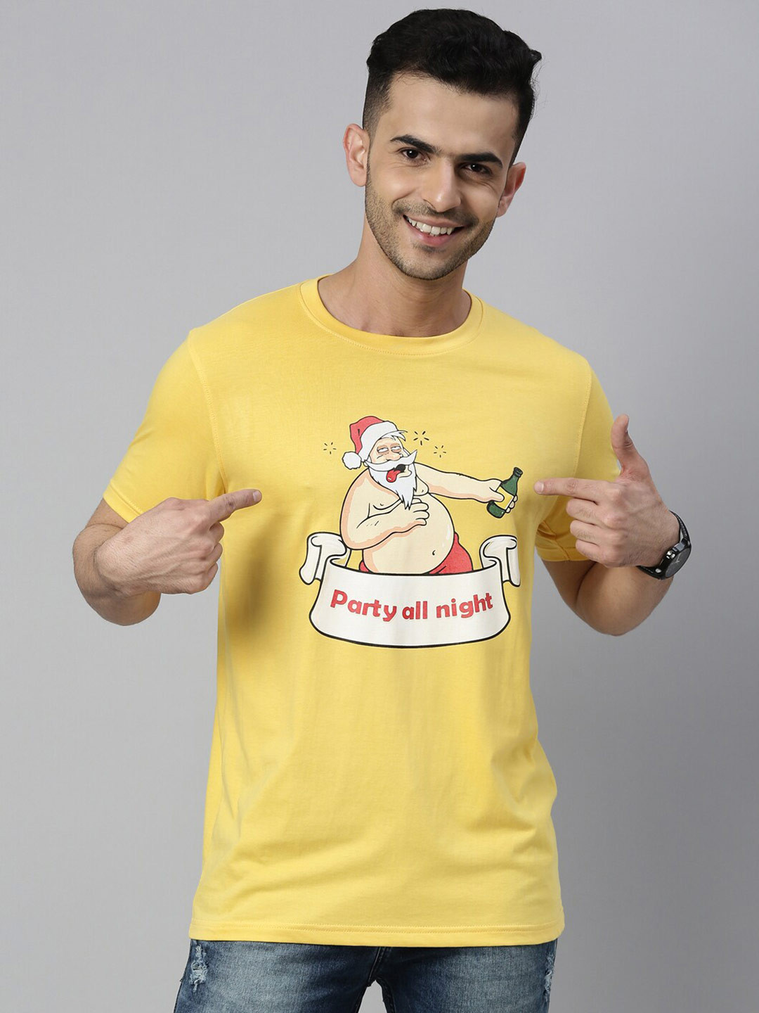 

Bushirt Men Yellow Printed T-shirt