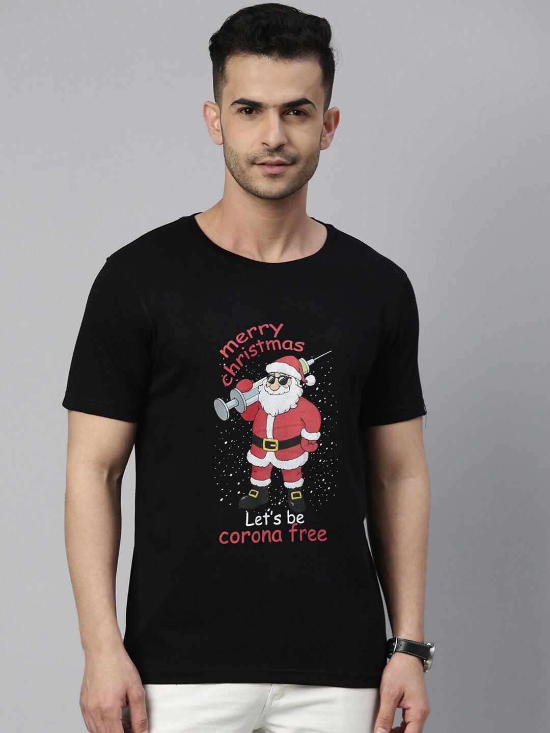 

Bushirt Men Black Typography Printed Applique T-shirt