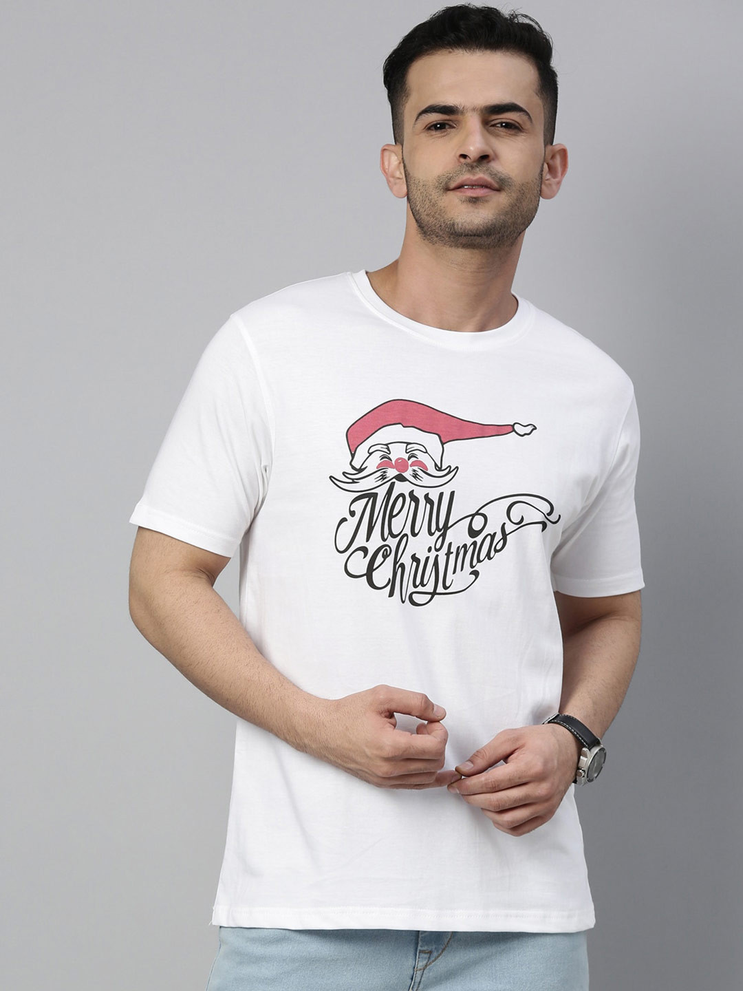 

Bushirt Men White Typography Printed Applique T-shirt