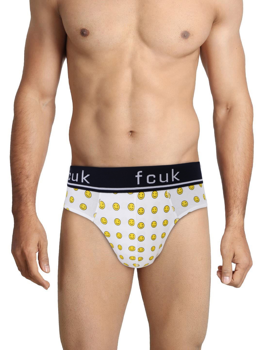 

FCUK Furore Men White & Yellow Printed Hip Briefs FBR02