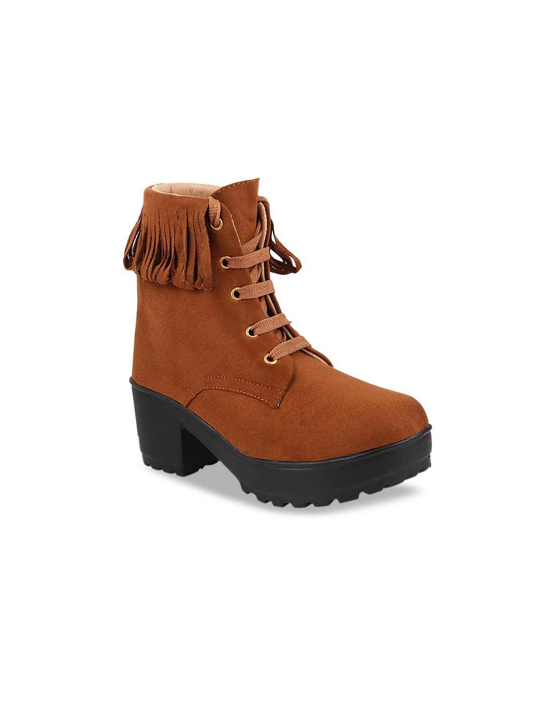 

Shoetopia Girls Tan & Black Platform Heeled Boots