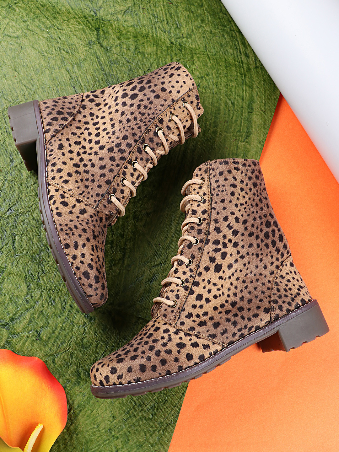 

Shoetopia Girls Tan & Brown Printed Block Heeled Boots