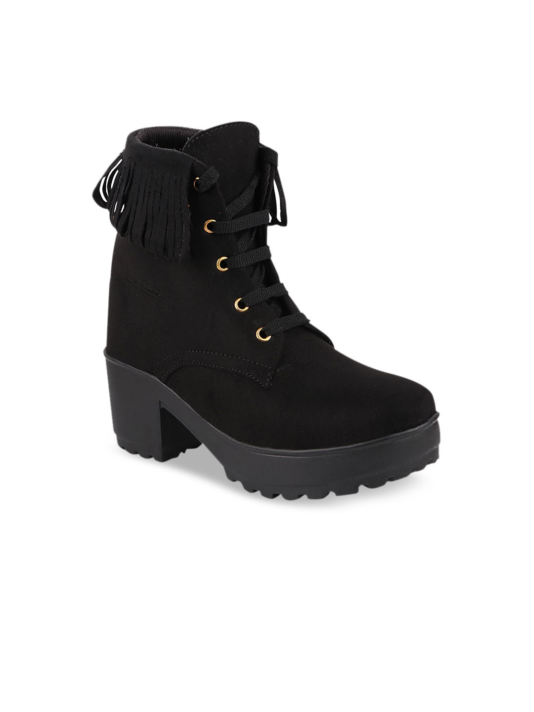 

Shoetopia Girls Black Flatform Heeled Boots with Tassels