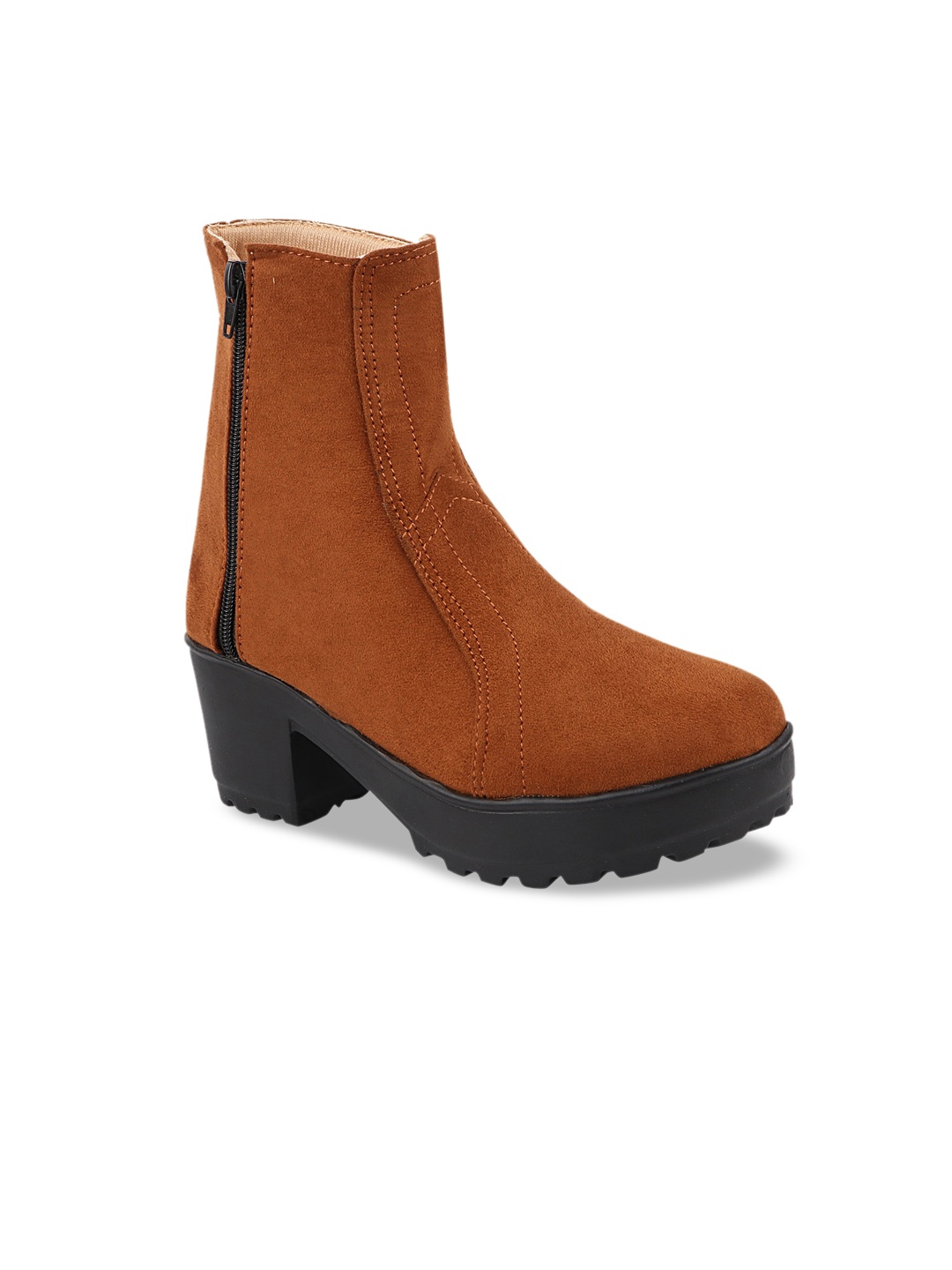 

Shoetopia Girls Tan Solid Block Heeled Boots