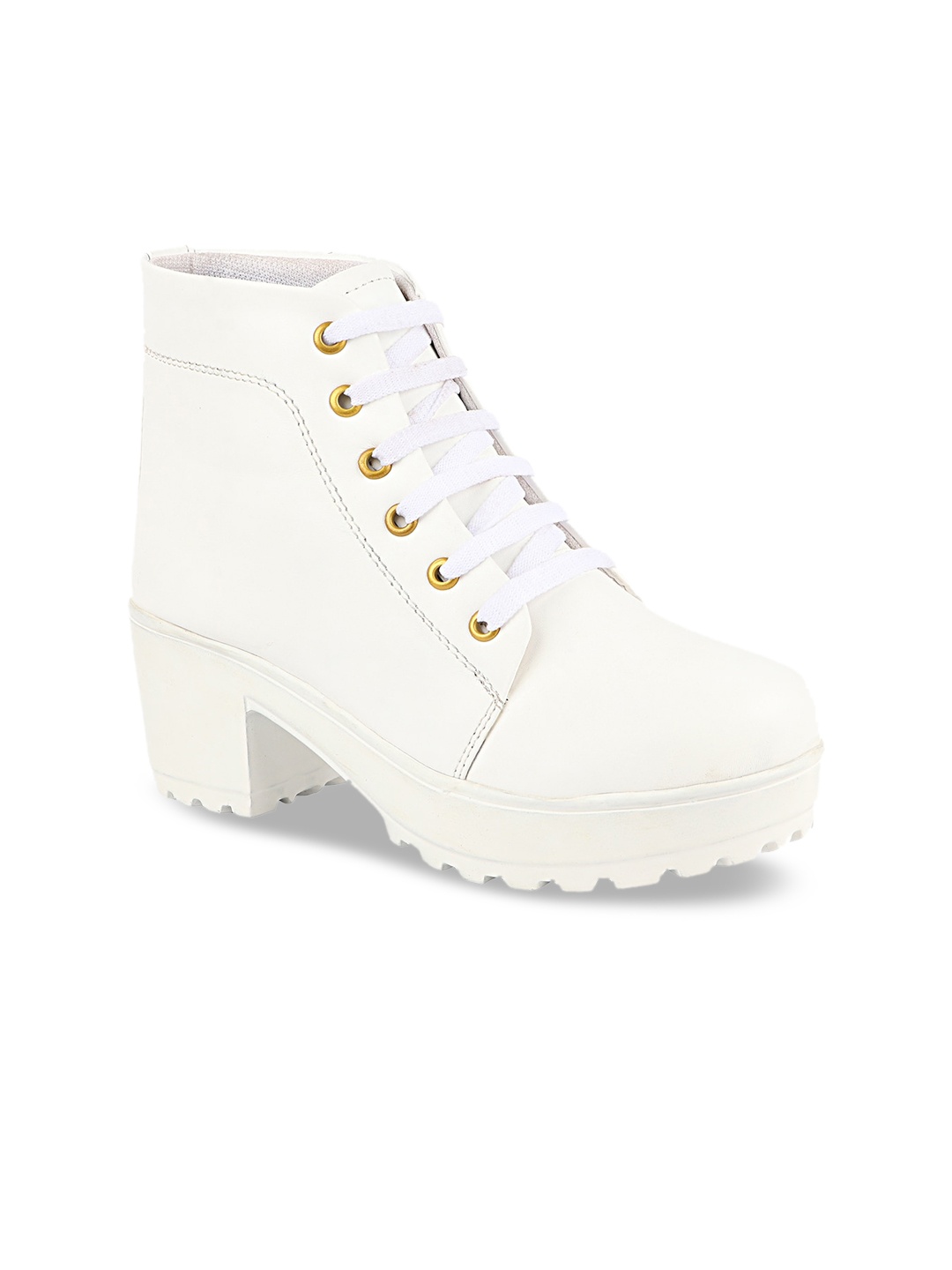 

Shoetopia Girls White Solid Platform Heeled Boots