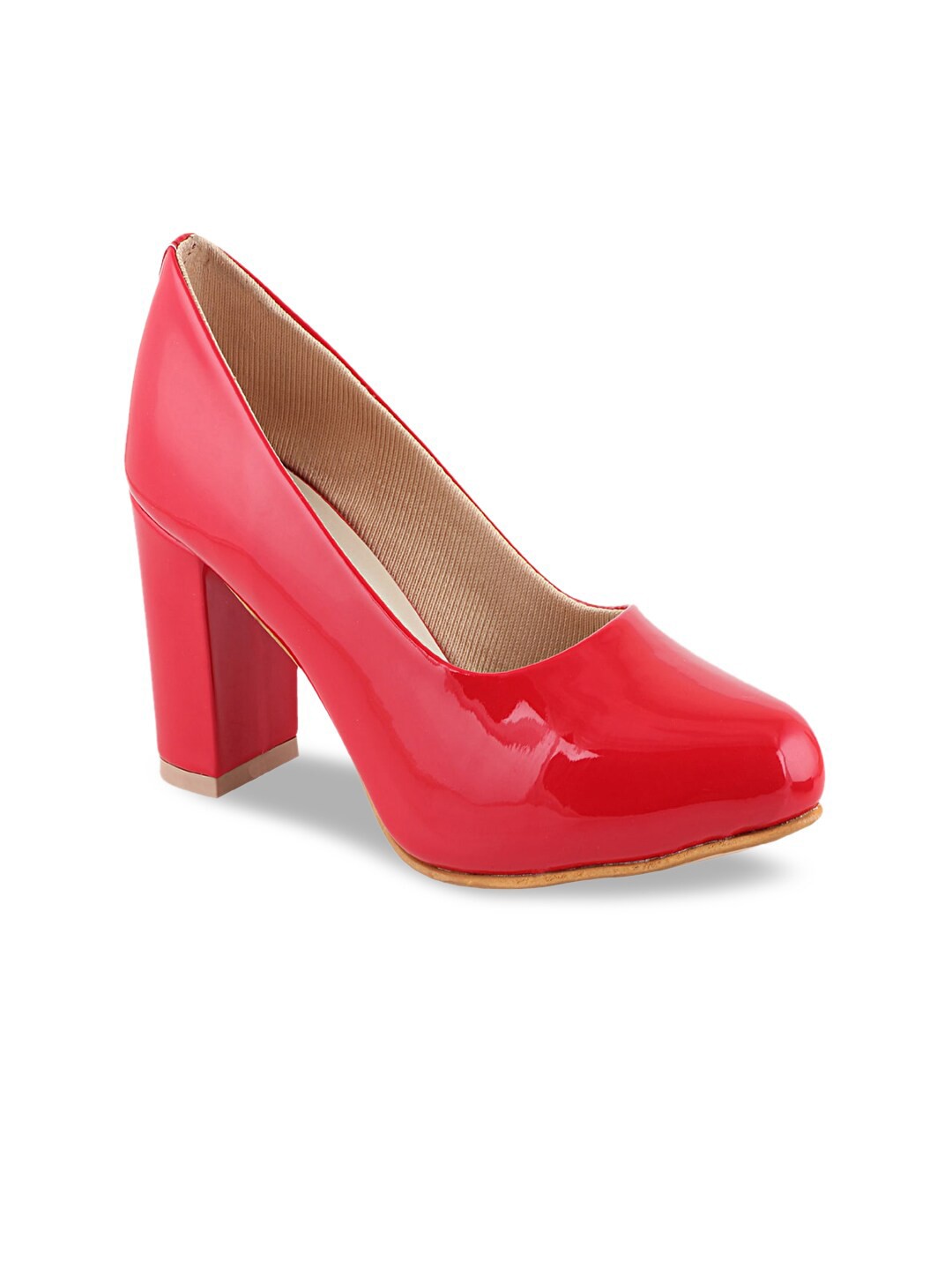 

Shoetopia Girls Red Solid Block Pumps
