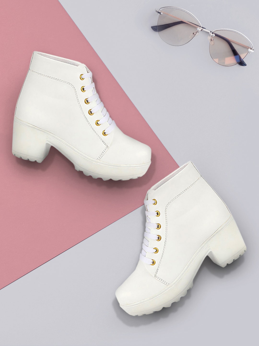 

Shoetopia Girls White Solid Platform Heeled Boots