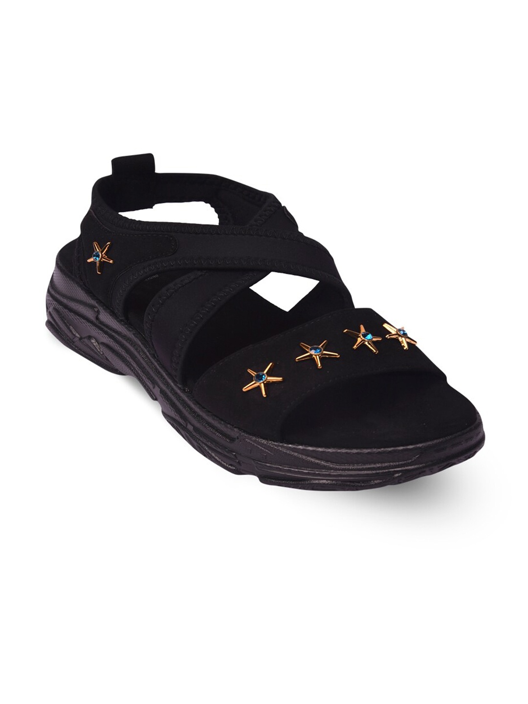 

Pavers England Women Black Embellished Open Toe Flats