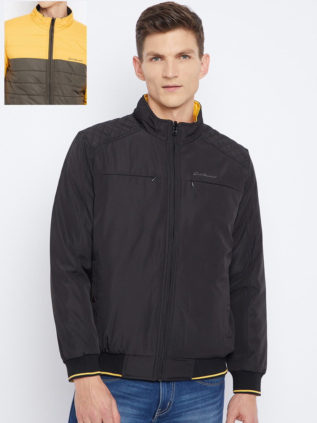 

Duke Men Black & Yellow Reversible Bomber Jacket