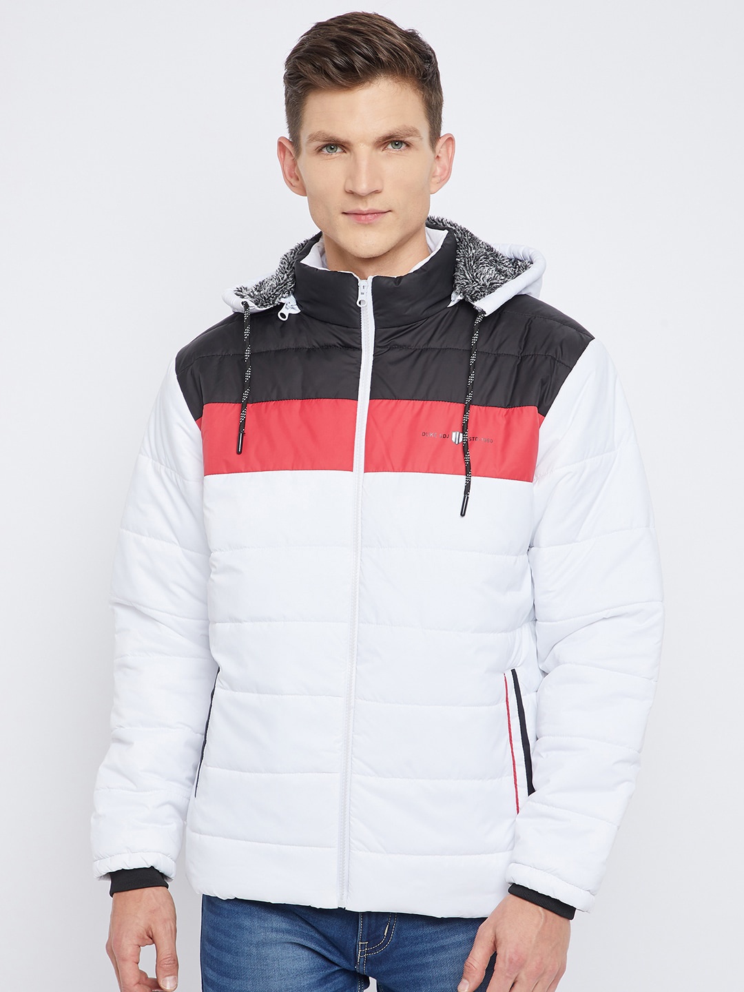 

Duke Men White Colourblocked Padded Jacket