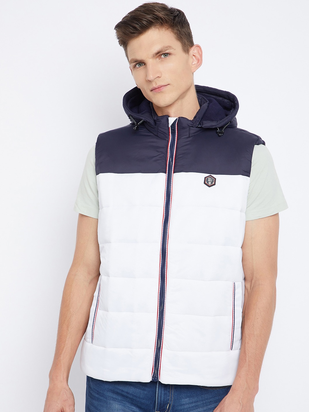 

Duke Men White & Blue Colourblocked Padded Jacket