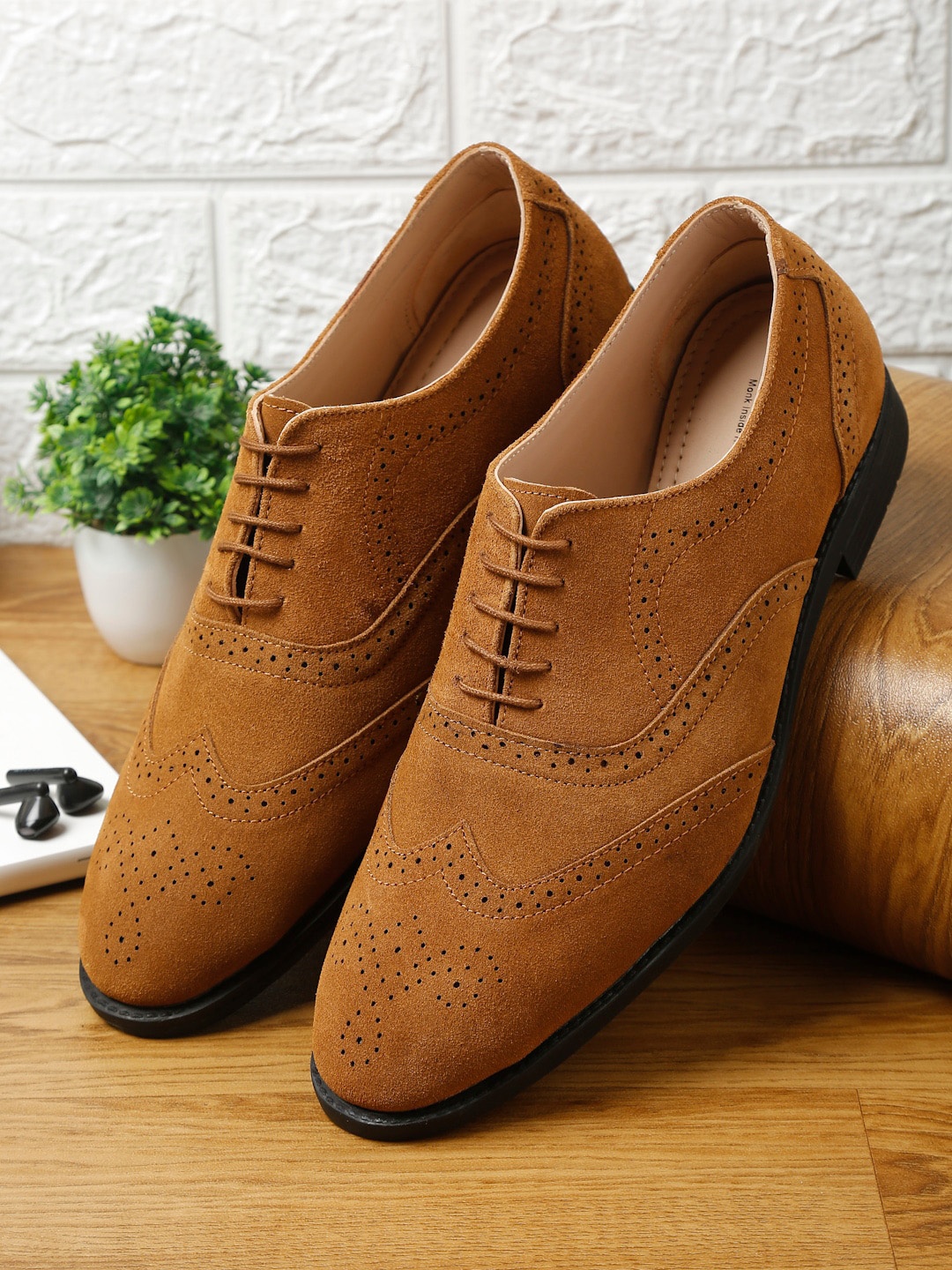 

MONKS & KNIGHTS Men Brown Perforations Suede Leather Brogues