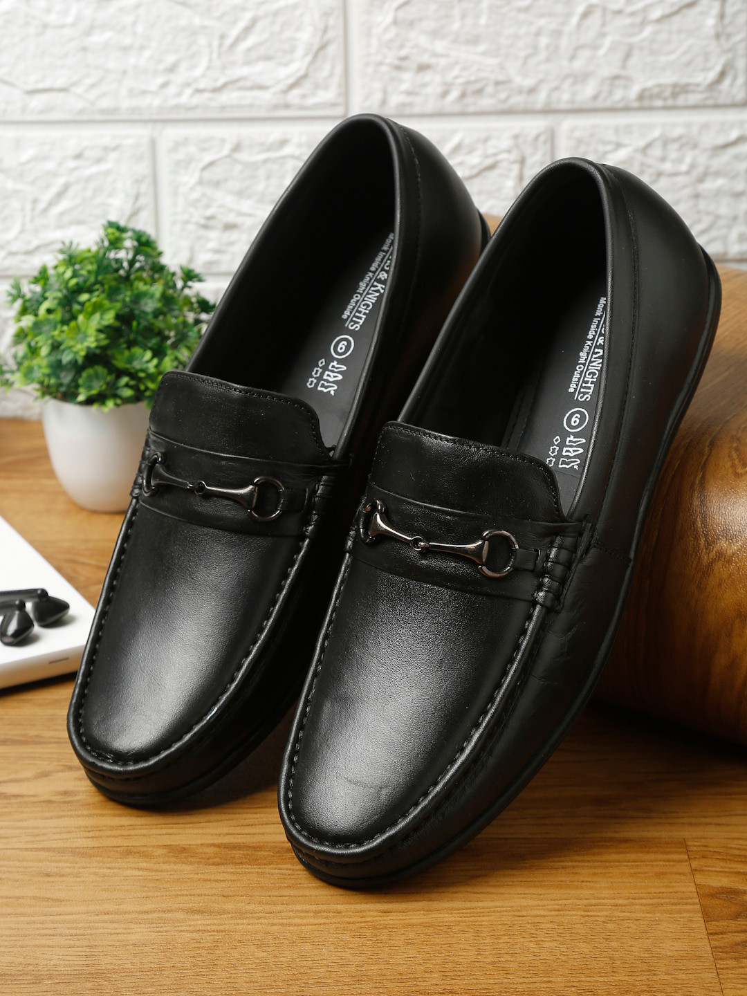 

MONKS & KNIGHTS Men Black Leather Loafers