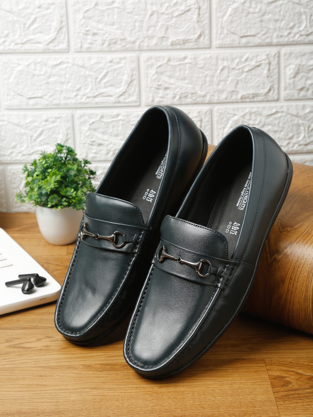 

MONKS & KNIGHTS Men Navy Blue Leather Loafers