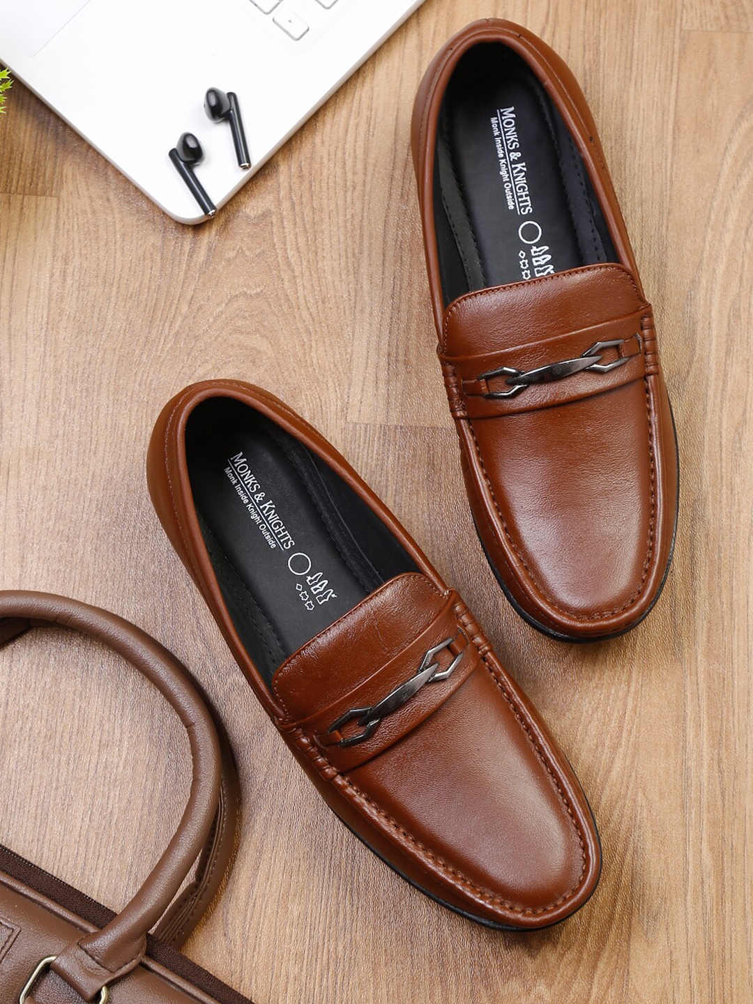 

MONKS & KNIGHTS Men Brown Leather Loafers