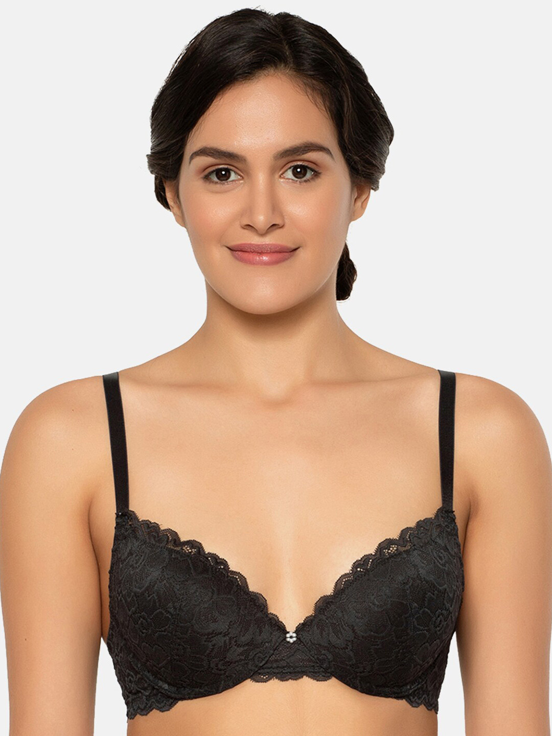 

Wacoal Black Plush Desire Floral Lace Push-Up Bra - Underwired Lightly Padded