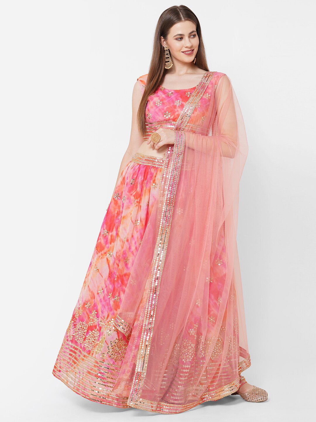 

RedRound Pink & Gold-Toned Sequinnes Semi-Stitched Lehenga & Unstitched Blouse & Dupatta