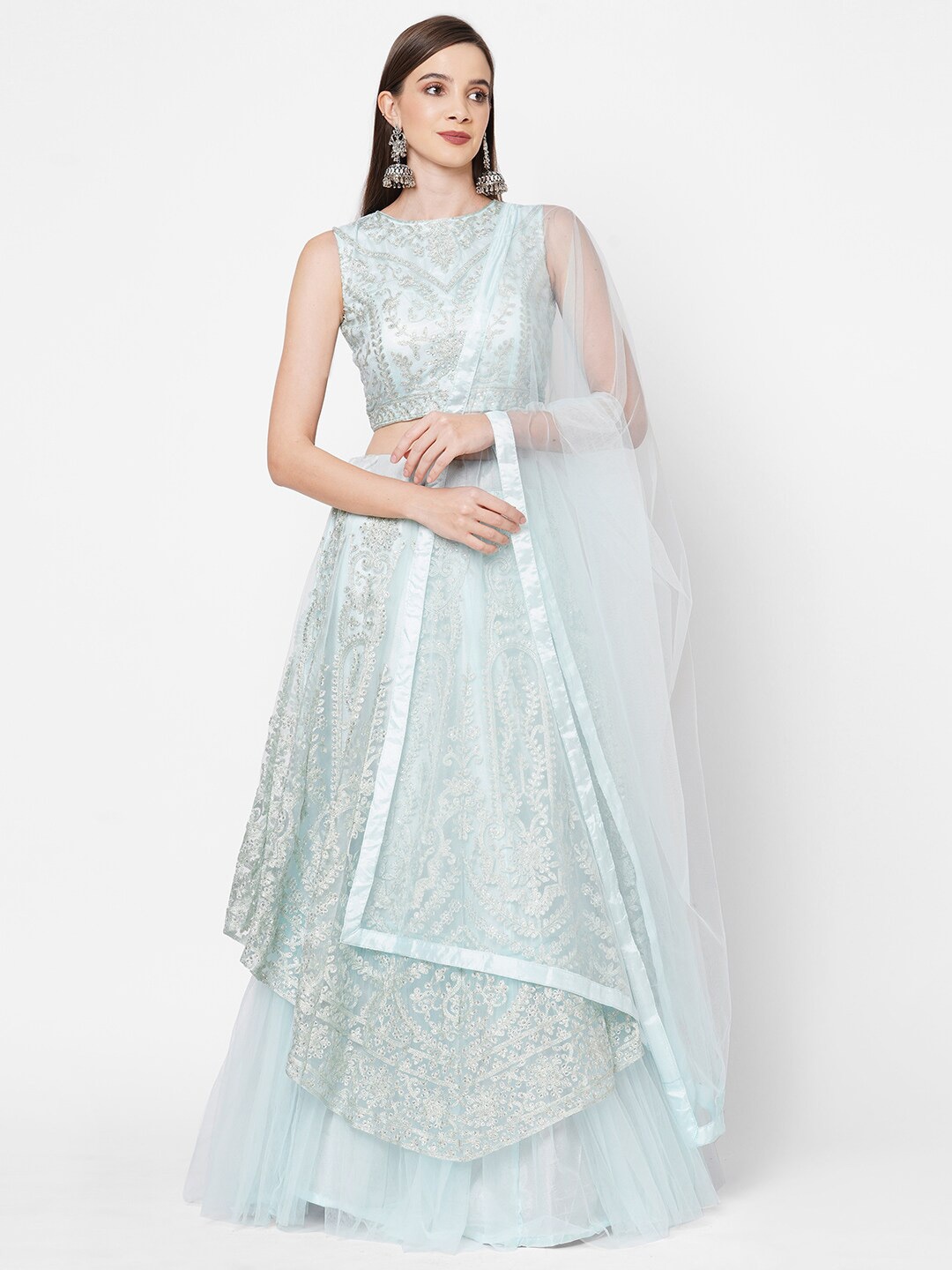 

RedRound Blue Embroidered Sequinned Semi-Stitched Lehenga & Unstitched Blouse With Dupatta