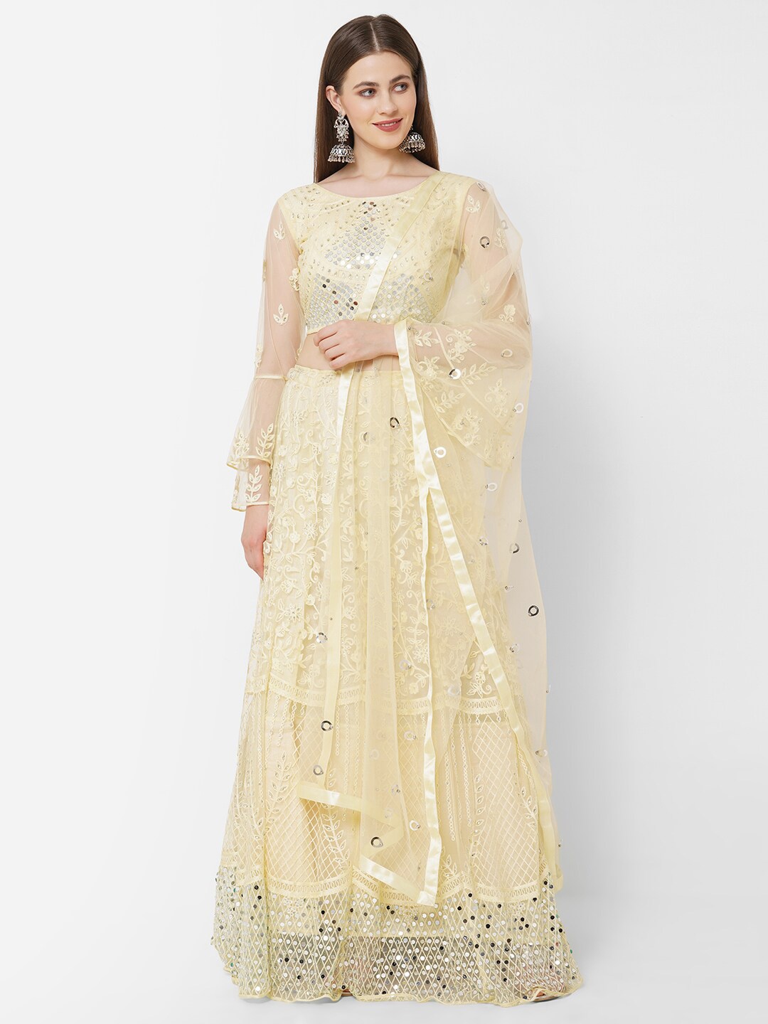 

RedRound Yellow Embroidered Semi-Stitched Lehenga & Unstitched Blouse With Dupatta