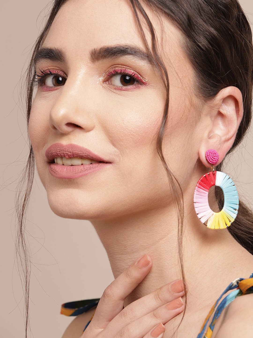 

Sangria Pink & Yellow Beaded Oval Drop Earrings