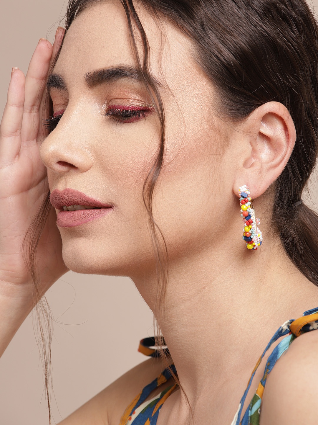 

Sangria Multicoloured Beaded Circular Hoop Earrings, Multi