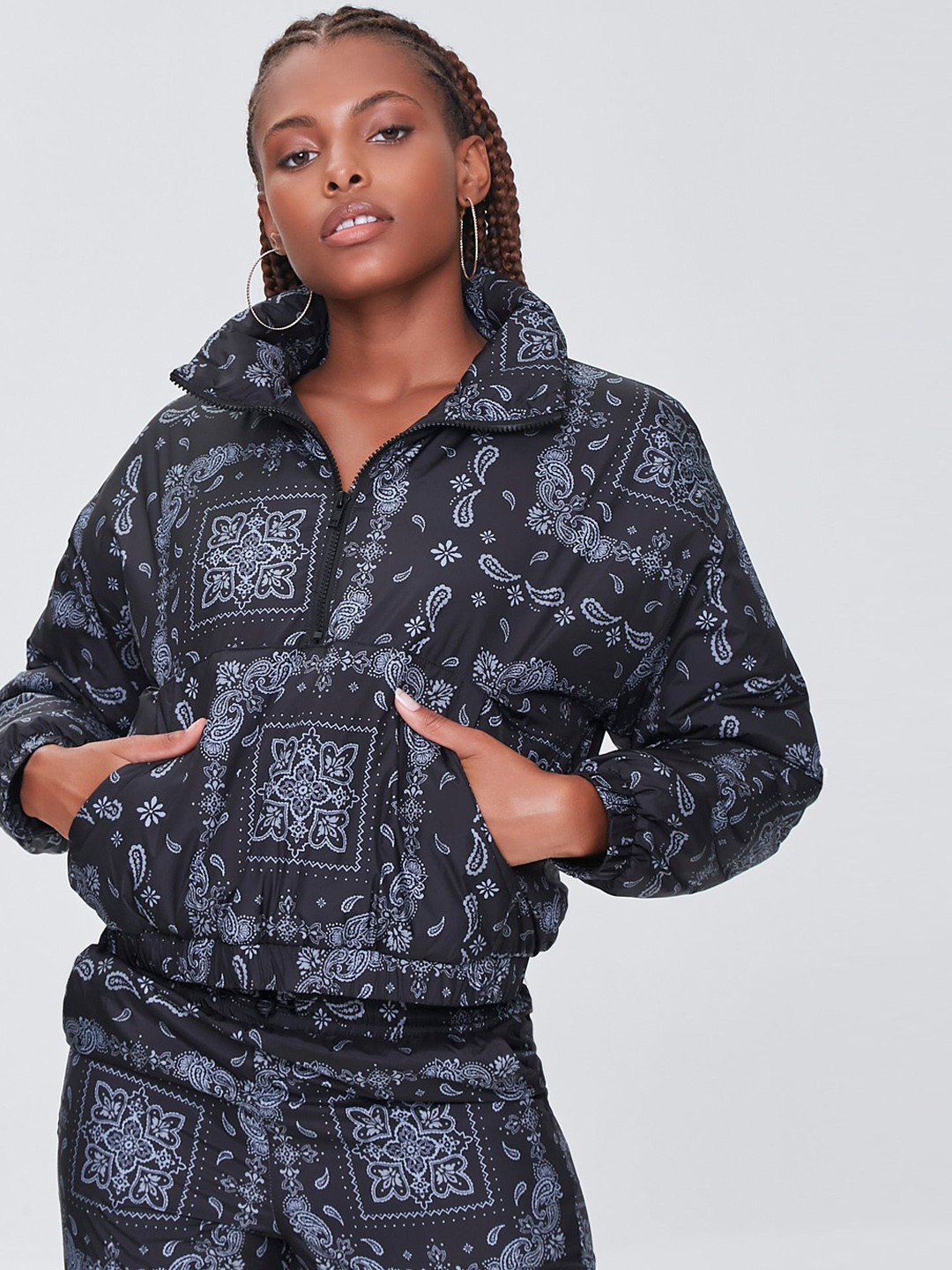 

FOREVER 21 Women Black Bomber with Patchwork Jacket