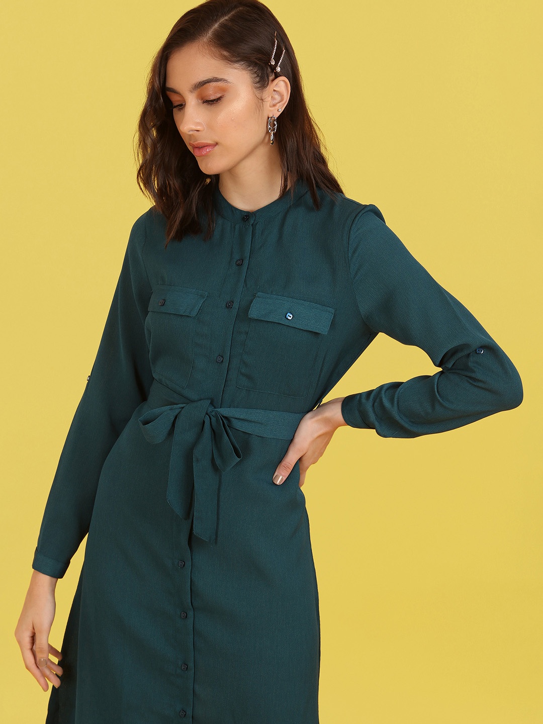 

Flying Machine Women Teal Shirt Midi Dress