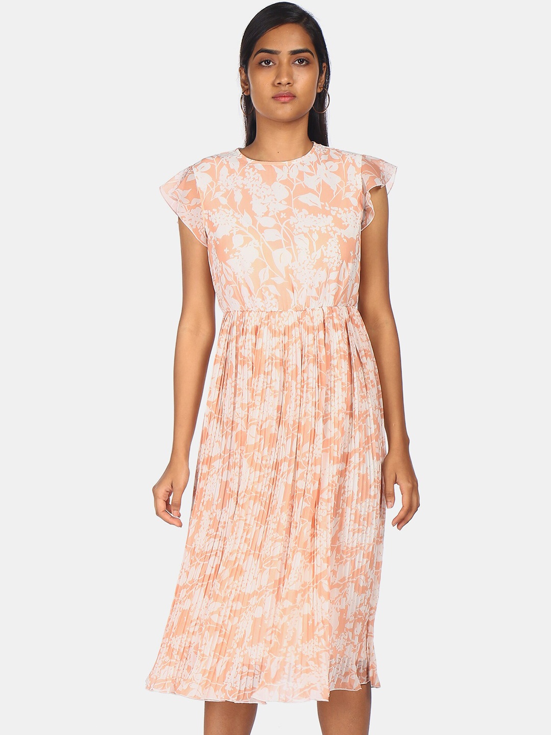 

Flying Machine Pink Floral A-Line Midi Dress