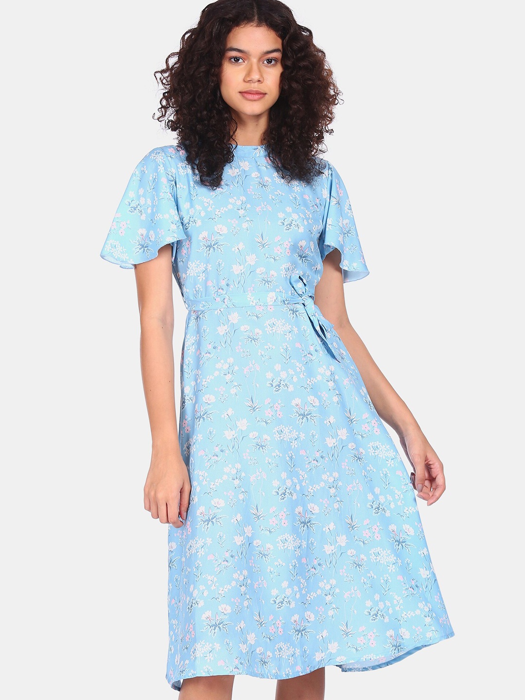 

Flying Machine Women Blue Floral A-Line Dress