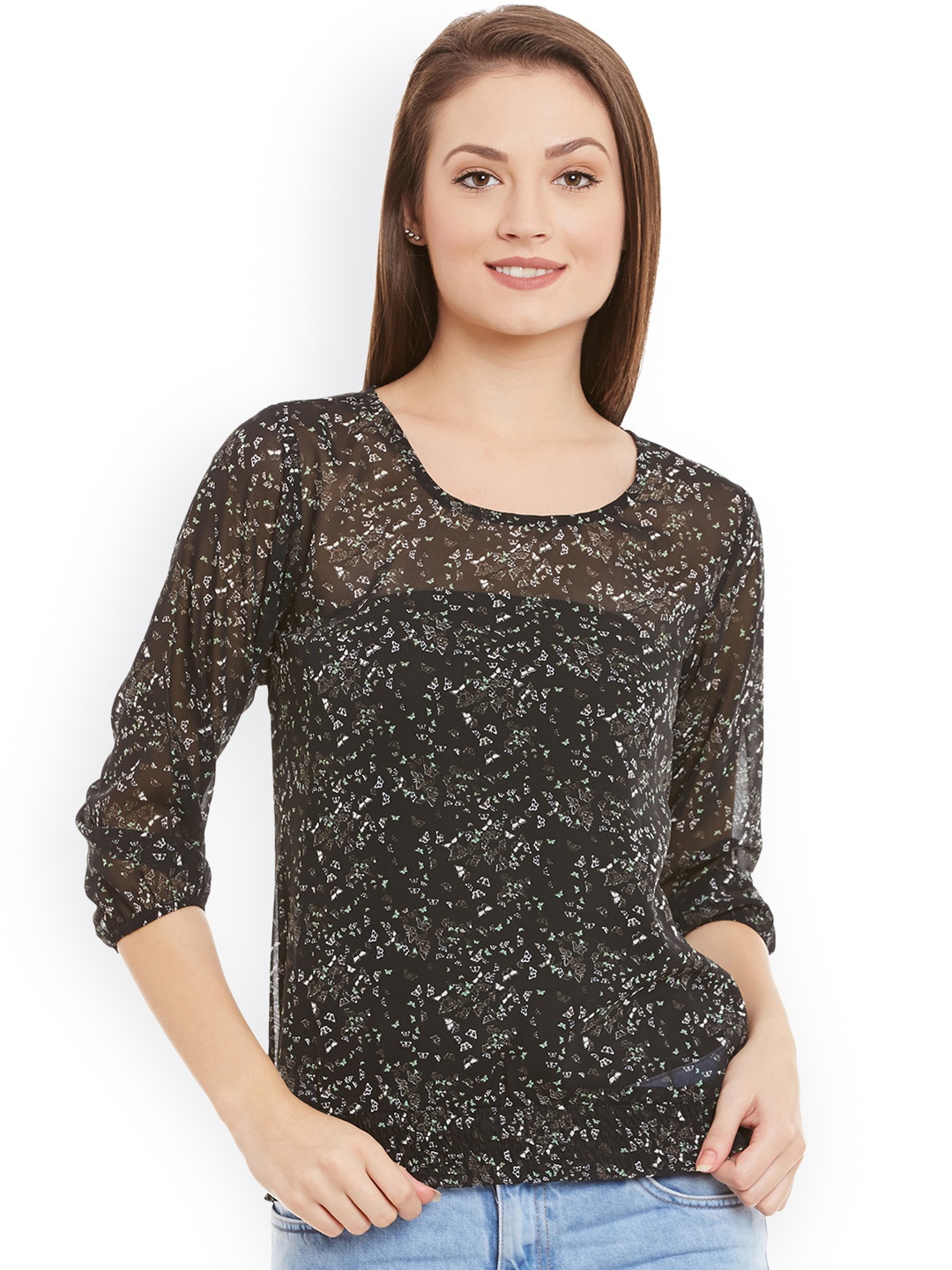 

WISSTLER Women Black Printed Blouson Top