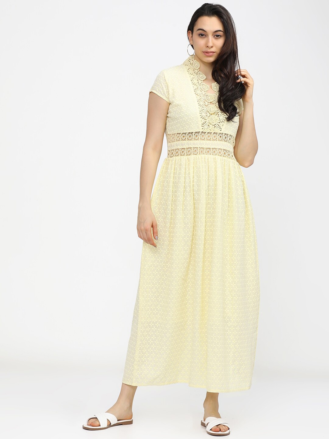 

Tokyo Talkies Yellow Embroidered Maxi Dress