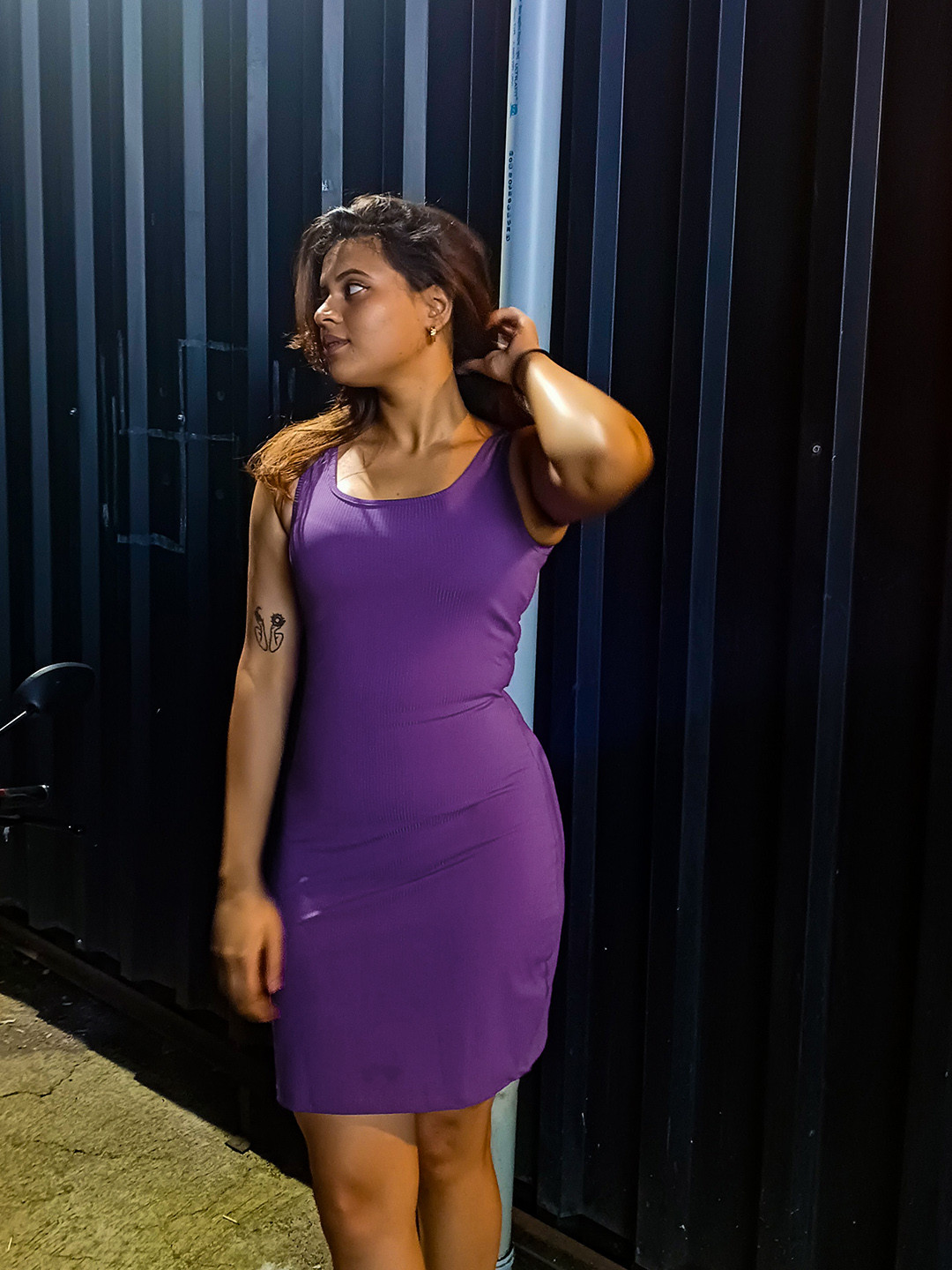 

Tokyo Talkies Women Elegant Purple Solid Knitted Dress