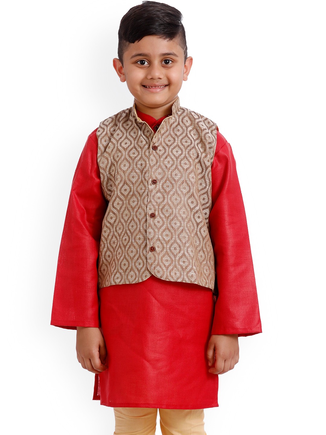 

SOULFULLY INDIAN Boys Maroon Bandhani Regular Pure Cotton Kurta with Pyjamas & Jacket