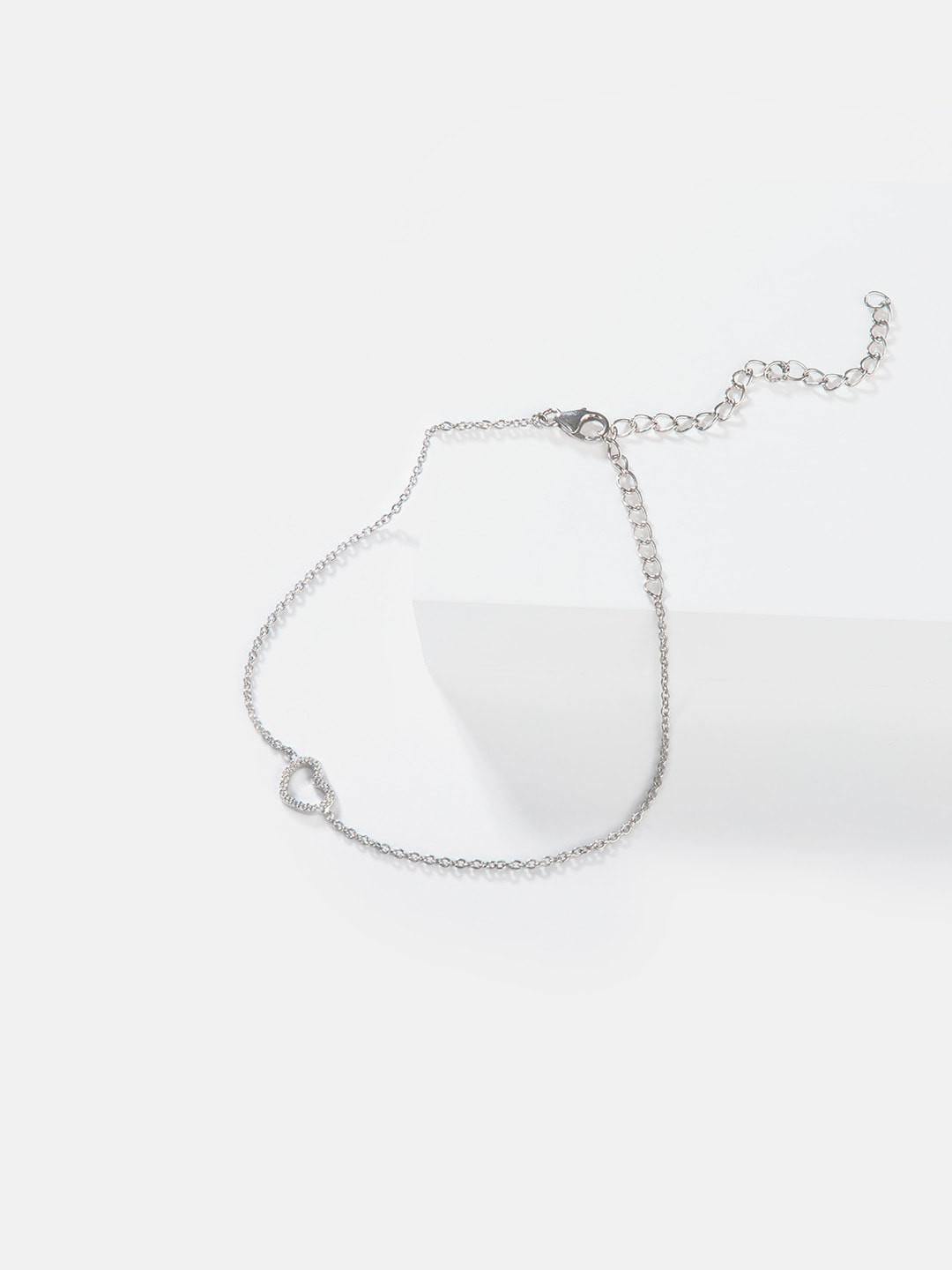 

SHAYA 925 Silver & White CZ-Studded Heart Anklet
