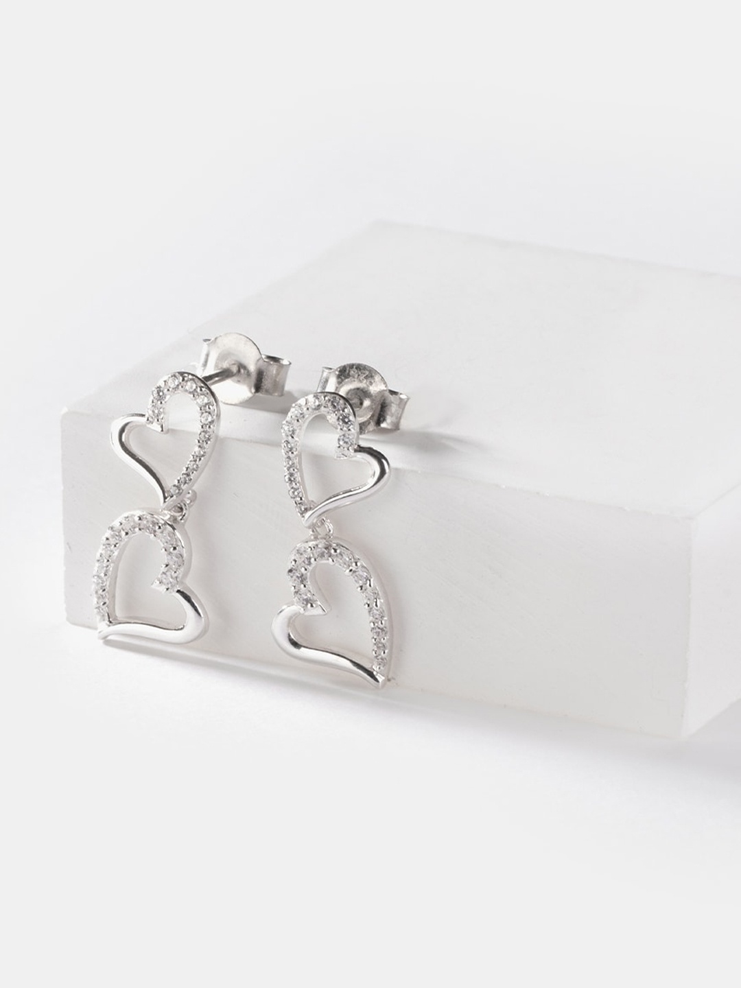 

SHAYA 925 Silver CZ Heart Shaped Studs Earrings