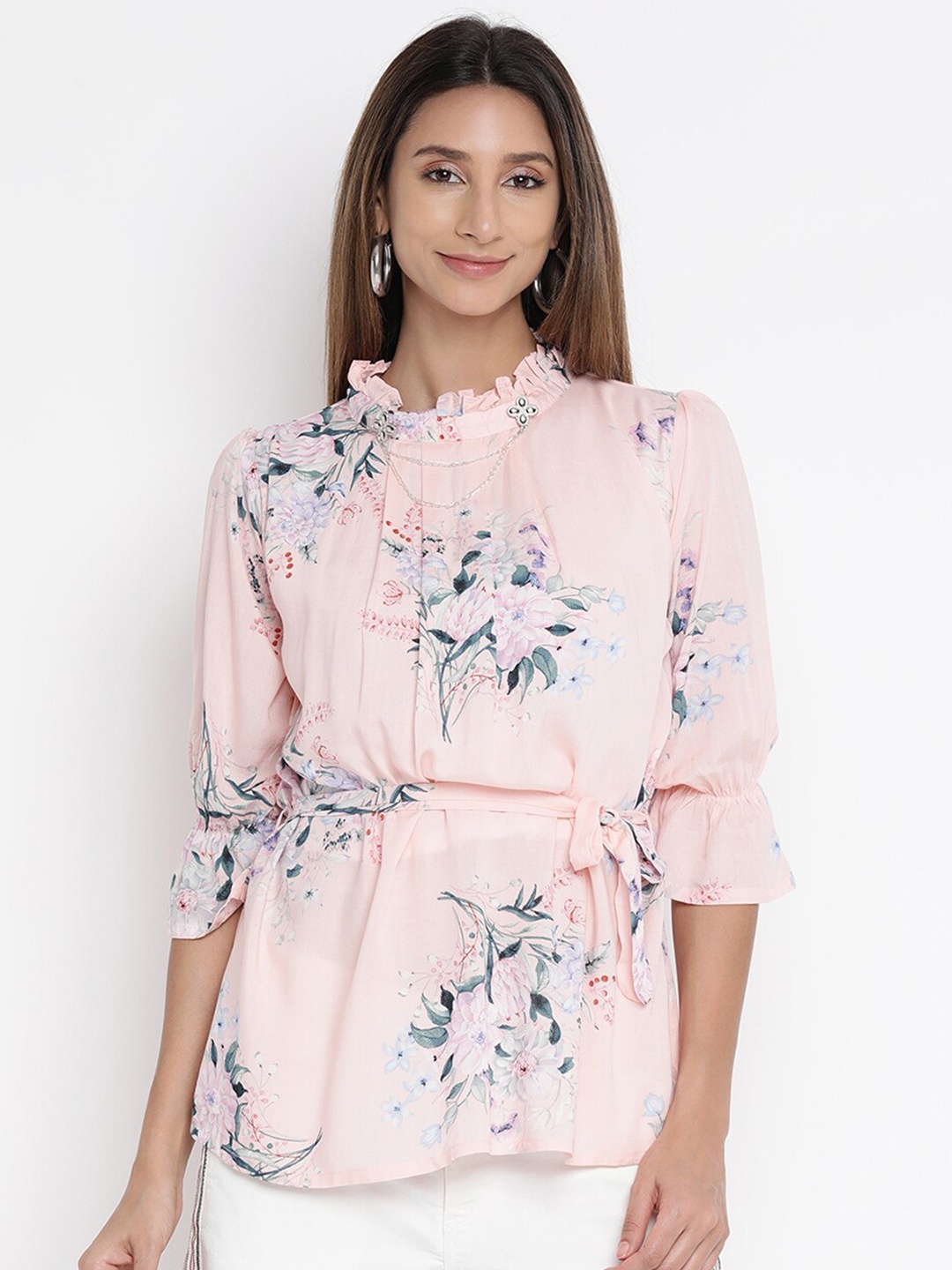 V2 Value & Variety Women Peach-Coloured Floral Printed Top