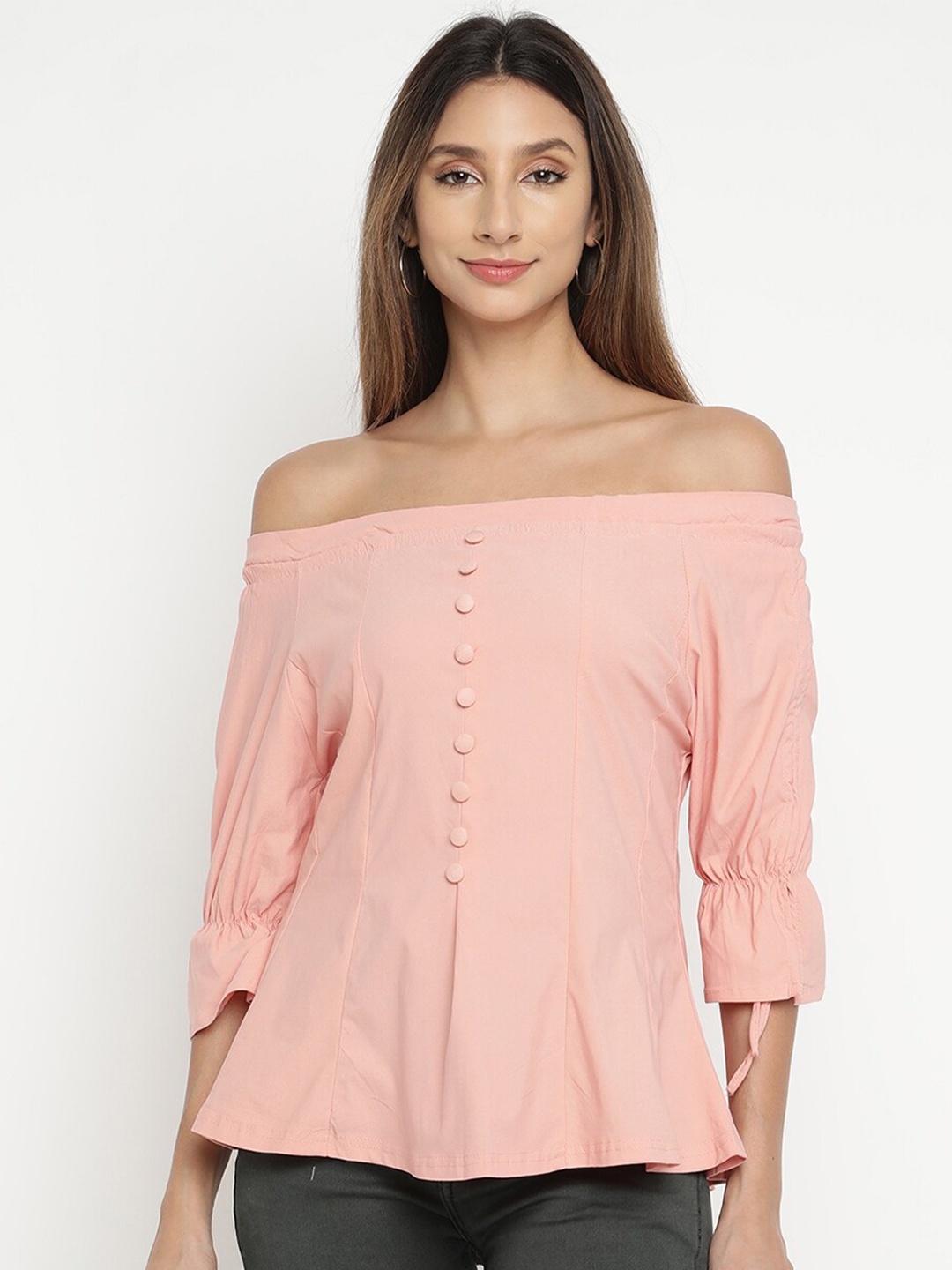 

V2 Value & Variety Peach-Coloured Off-Shoulder Bardot Top