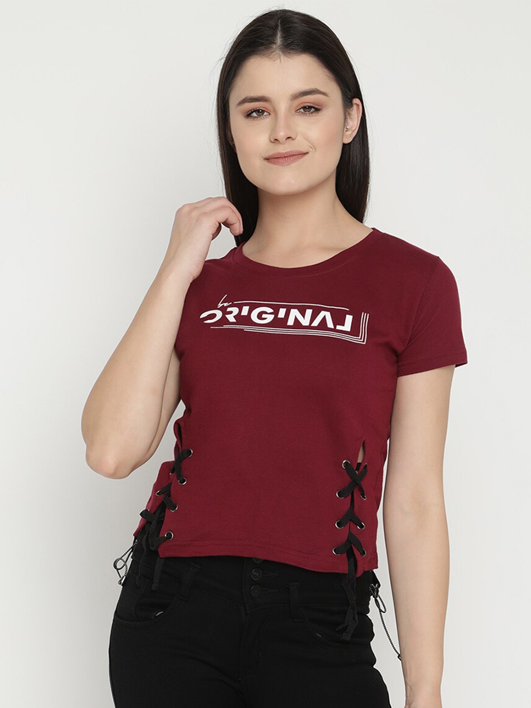 

V2 Value & Variety Women Maroon Styled Back Top