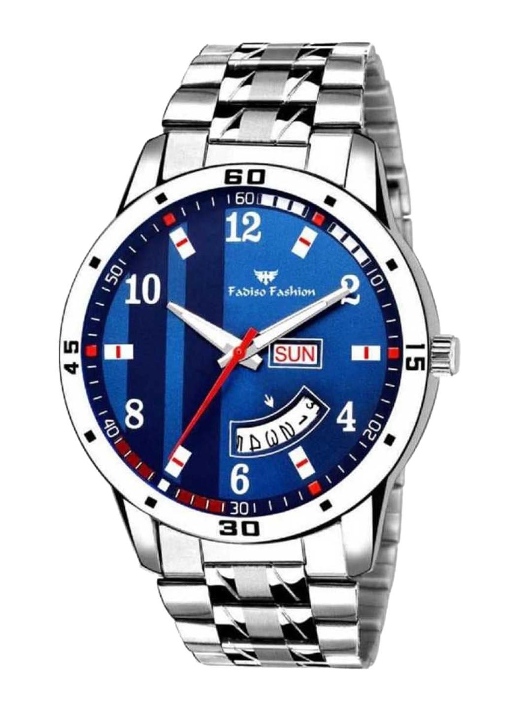 

Fadiso Fashion Men Blue Printed Dial & Silver Toned Stainless Steel Bracelet Style Straps Analogue Watch