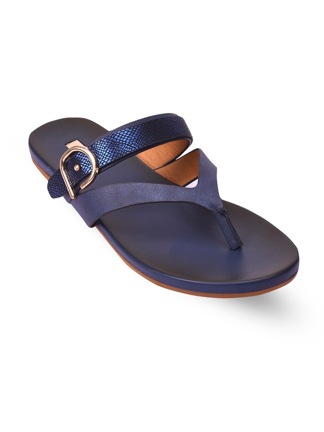 

Pavers England Women Blue Embellished T-Strap Flats with Buckles