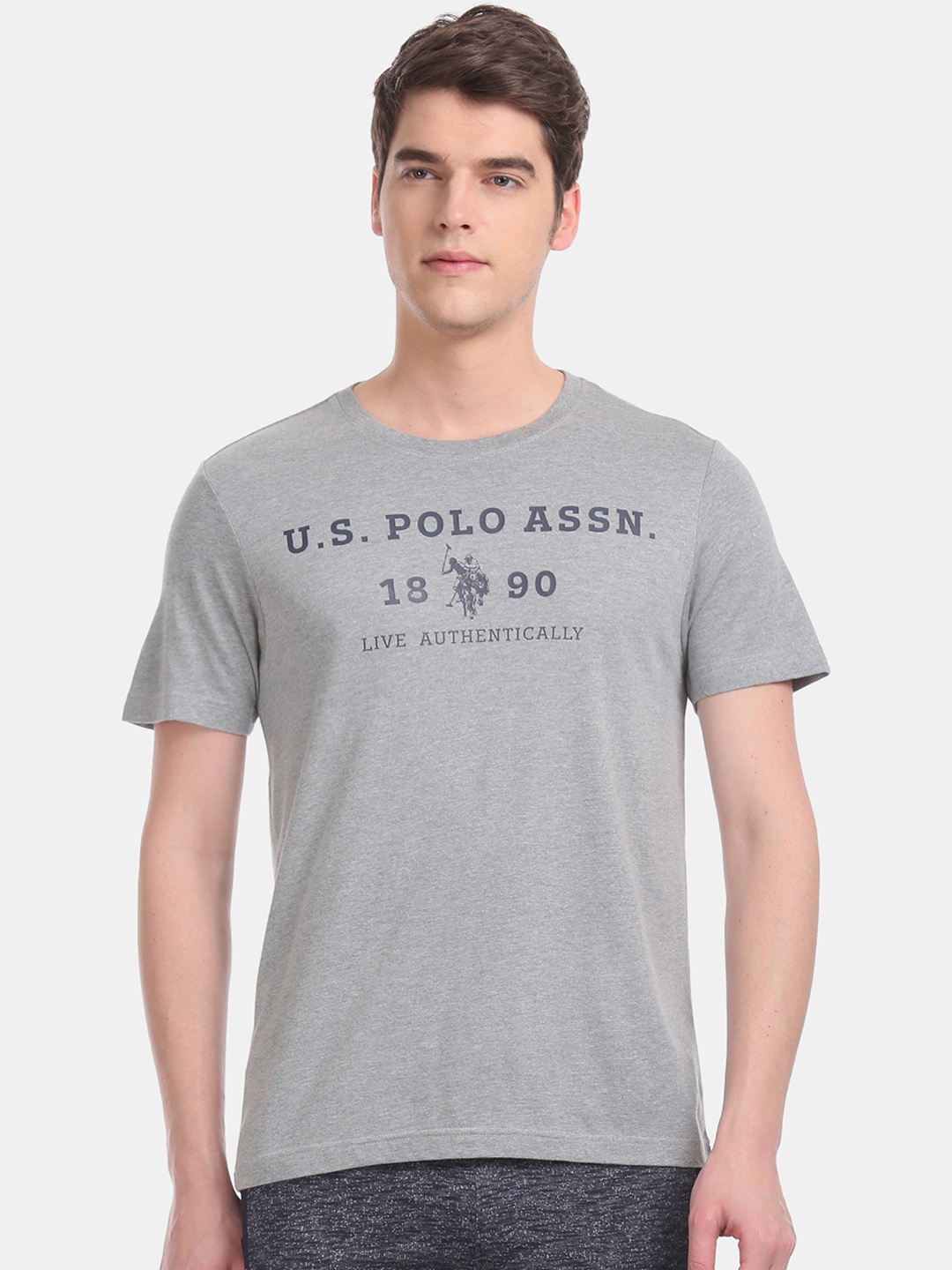 

U.S. Polo Assn. Men Grey Melange Brand Logo Lounge T-shirt